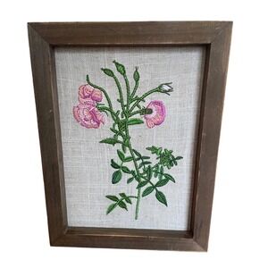 Simply Spring Embroidered Floral Wall Art Pink Flowers Wood Frame 8x10 New